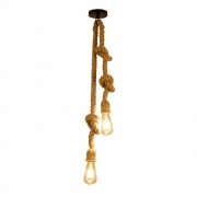 Portalampada E27 doppio da soffitto in corda di canapa vintage a sospensione lampadario pendente
