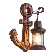 Applique da parete per interno lampada a muro in legno stile country rustico con attacco E27 ancora con lanterna