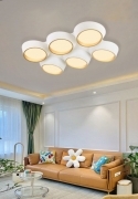 Plafoniera a led da interno moderna a soffitto lampadario per camera da letto salone soggiorno solotto cucina locali commerciali 120W Rettangolare con 6 cerchi  Luce calda 3000K