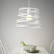 Lampadario da soffitto a sospensione con attacco E27 lampadina non inclusa moderno con paralume traforato bianco a fasce