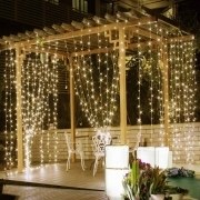 Tenda Luminosa Natalizia da Esterno con 300 LED Bianco caldo, Luci di Natale, 3x3m, Cavo Trasparente, IP44, 8 Giochi di luce e Memoria, Prolungabile