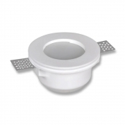 Portafaretto da incasso in gesso a scomparsa, diametro 120mm, altezza 65mm, foro 125mm, con vetro opaco, compatibile con faretti GU10