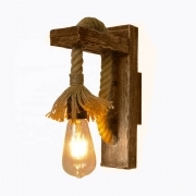Applique lampada da parete in legno e corda di canapa E27 stile classico country